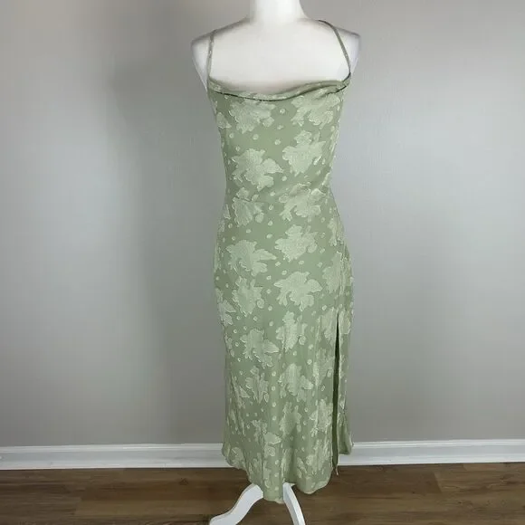 Hello Molly 6 Drinks On Me Midi Dress Green Cowl Slip Jaquard Floral Drape Neck - Picture 4 of 6
